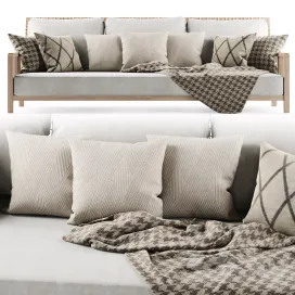 Three seater garden sofa with plaid